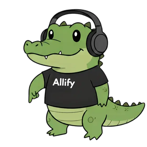 Alli pointing downwards, indicating the call to action button