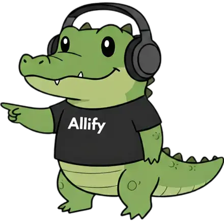 Alli pointing to the left, indicating the call to action button